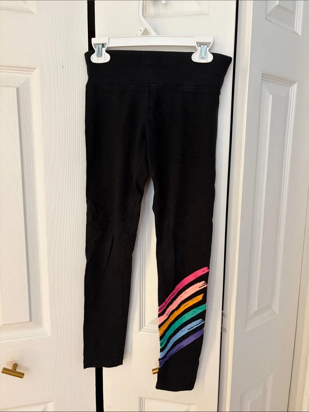 Kids Black Leggings with Rainbow Stripe Detail